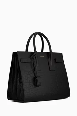 Buy SAINT LAURENT Black Small Sac de Jour Bag in Croc embossed Leather For Women Online Ounass Oman