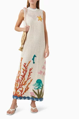 alemais crochet midi dress Alemais Marva Crochet Halter Midi Dress in White,Burnt Orange