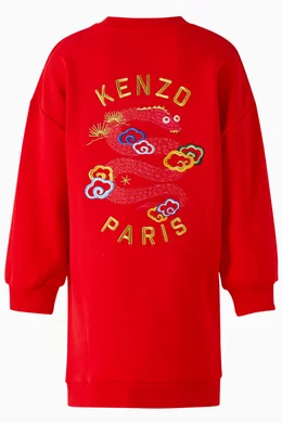 Buy KENZO KIDS Red Snake Logo embroidered Sweatshirt Dress in Cotton For Girls Online Ounass Oman