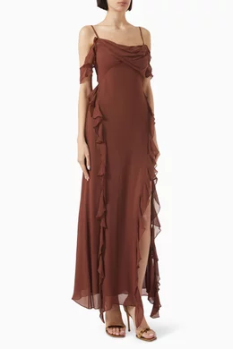 Buy Shona Joy Brown Blair Ruffle Cowl Maxi Dress For Women
