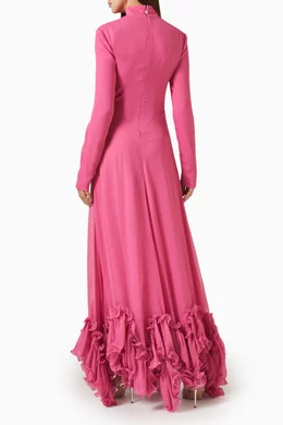 Buy Rotate Birger Christensen Pink Ruffle Maxi Dress in Chiffon For Women  Online | Ounass Oman
