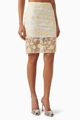 スカート Rotate Birger Christensen Cream Skirt With Floral Appliques ROTATE BIRGER CHRISTENSEN floral-appliqué Maxi Skirt | Blue