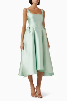 knee length dresses for ladies Elphie Strapless Sequin Corset Midi Dress - Green | Occasion Dress in Sizes  XXS–6X