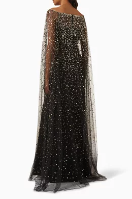 Buy Jenny Packham Black Roman Bead-embellished Cape Gown in Tulle For Women  Online | Ounass Oman