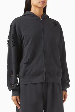 Buy Acne Studios Black Distressed Zip Hoodie in Organic Cotton