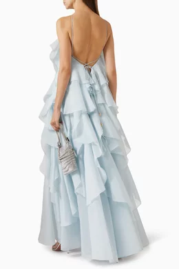 chinese dress ladies Aje Pandorea Layered Maxi Dress, Silver Blue  Plus One Dress Hire