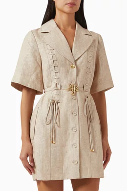 Buy Aje Neutral Morgan Mini Dress in Linen For Women Online | Ounass Oman