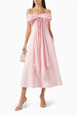 Buy Aje Pink Scarlett Midi Dress in Linen Blend For Women Online | Ounass  Oman