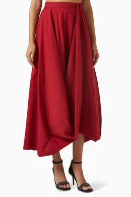 Buy Brunello Cucinelli Red Bubble-hem Maxi Skirt in Cotton