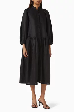 women's a line black dress Linen A-Line Maxi Dress in Black - XL - Shop STATESIDE Dresses main image 0