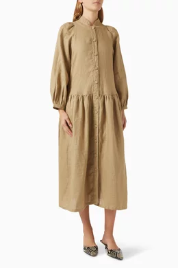 Buy Morton Mac Green Liesel Midi Dress in Linen For Women Online | Ounass  Oman