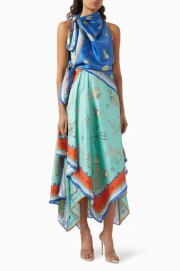 surrealist summer scarf midi dress Alemais Surrealist Summer Scarf Midi Dress Multi Size 10