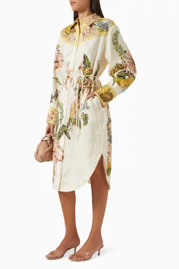 Buy ALEMAIS Multicolour Oleander Midi Shirtdress in Linen For Women Online  | Ounass Oman