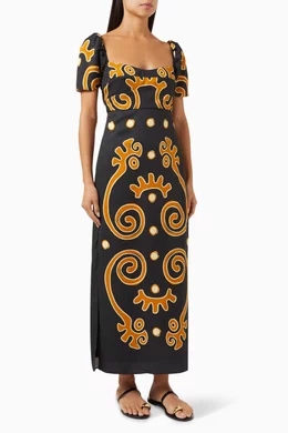 cala de la cruz tia linen dress Buy Cala de La Cruz Black Tia Printed Maxi Dress in Linen Blend For Women  Online