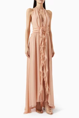blumarine ruffled rose-detail maxi dress Blumarine Ruffled Rose-Detail Maxi Dress In White - 30% Off