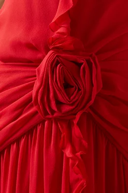 Buy Blumarine Red Ruffle Rose Maxi Dress in Georgette For Women Online |  Ounass Oman