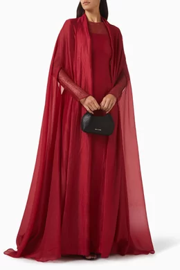 open lace back dress Jovena Burgundy Embellished Cape Sleeve Maxi Dress – Frock and Frill main image 0