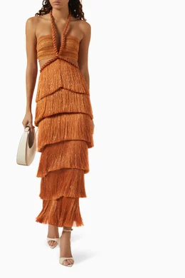 Buy PatBO Gold Pampas Fringe Maxi Dress For Women Online | Ounass Oman