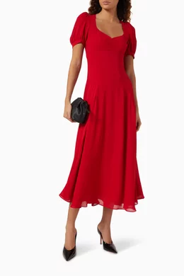 Buy Reformation Red Chrissie Midi Dress in Georgette For Women Online |  Ounass Oman