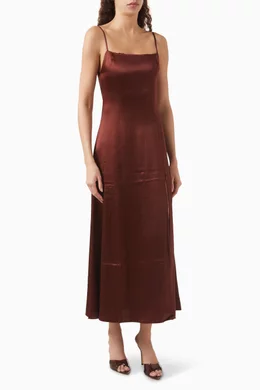 Buy Reformation Brown Melina Midi Dress in Silk Charmeuse For Women Online  | Ounass Oman