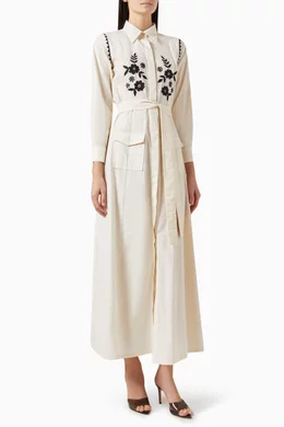 balmain embroidered mini dress Hot Orange Hand-Embroidered Cotton Poplin Paneled Midi Dress 38