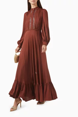 Buy Max Mara Brown Harem Embroidered Maxi Dress in Silk For Women Online |  Ounass Oman