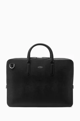 Buy Smythson Black Lightweight Slim Briefcase in Panama Leather