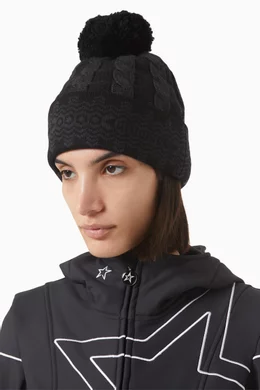 Buy Perfect Moment Black Cable-knit Beanie in Merino Wool  display picture 1