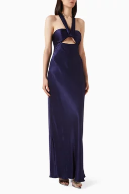 silk cowl-neck backless maxi dress Reva Cowl Neckline Sheath Backless Maxi Dress (Emerald Green)
