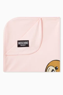 Buy Moschino Pink Teddy Bear Blanket in Cotton For Baby Girls