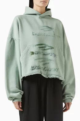 Buy Balenciaga Green Unisex DIY Imprint Cropped Hoodie in Fleece 