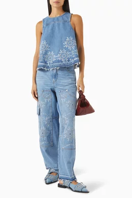 Buy Ganni Blue Broderie Anglaise Carpenter Jeans in Denim