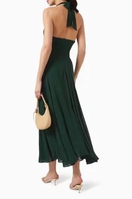 slim fit dress slacks NEW Reformation Green Rosalind Halter Plunge V Cocktail A Line Maxi Dr –  Brie