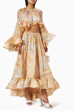 Buy Zimmermann Yellow Balance Flounce Maxi Skirt in Silk For