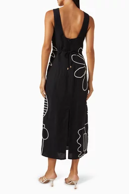 Buy The Wolf Gang Black Luna Printed Maxi Dress in Cotton-linen For Women  Online | Ounass Oman