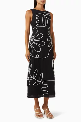 Buy The Wolf Gang Black Luna Printed Maxi Dress in Cotton-linen For Women  Online | Ounass Oman