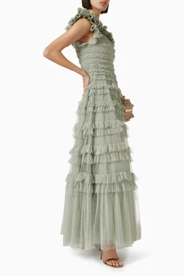 Buy Needle & Thread Green Lisette Ruffle One-Shoulder Gown in Tulle For  Women Online | Ounass Oman