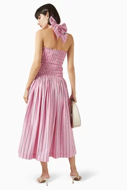 joseph midi dress Womens Plissé Knit Midi Dress, Shoulder Knot in Musk