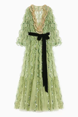 who what wear green dress Vintage Valentino Floral Lace Gown – Recess main image 1