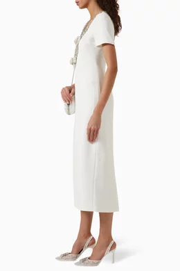 Buy Self-Portrait Neutral Bow Midi Dress in Crepe For Women Online | Ounass  Oman