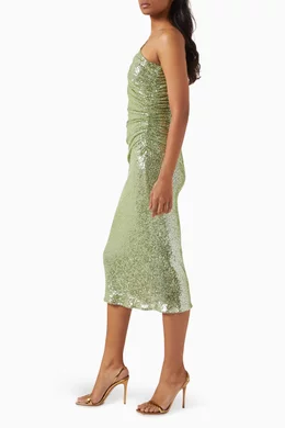 slim fit dress slacks Amalie Ballerina 70's Style Swing Dress in Green & White Mark Stripe C