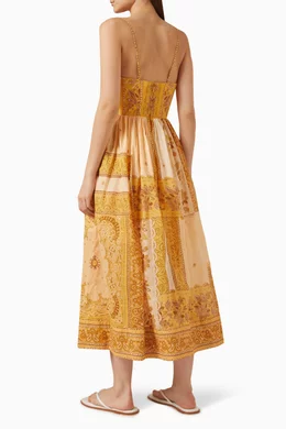 zimmermann lucky corset midi dress Zimmermann Lucky Corset Midi Dress in Mustard Bandana