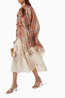 knee length dresses for ladies Zimmermann Rebellion Cream Flutter Sleeve Midi Dress main image 1