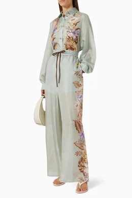 Buy Zimmermann Green Coco Printed Pants in Silk For Women