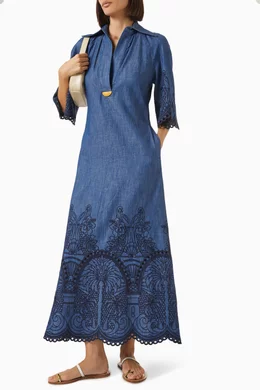 Buy Zimmermann Blue Coco Embroidered Dress in Denim For Women Online |  Ounass Oman