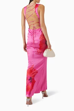 Buy Good American Pink Lace-up Maxi Dress in Satin For Women Online |  Ounass Oman