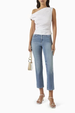 Buy Good American White Off-shoulder Top in Poplin For Women