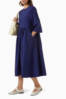 Buy COS Blue Gathered Midi Dress in Wool Blend For Women Online | Ounass  Oman