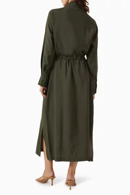 spring street cashmere polo sweater dress Womens Cashmere Knit Midi Dress Long Sleeve Polo Collar V Neck Dress Camel / XXL