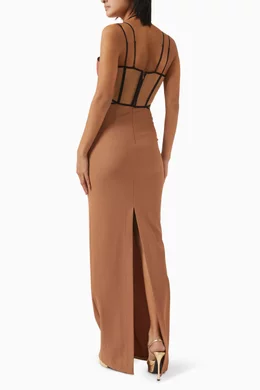 nensi dojaka brown dress MAE CORSET DRAPED GOWN in COGNAC XS main image 1